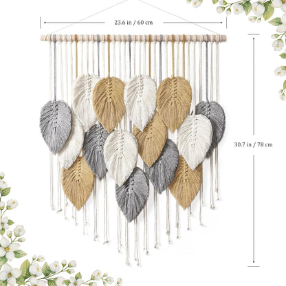 LOMOHOO Macrame Wall Hanging Boho Beige Leaves Tapestry Bohemian Handmade Woven Wall Art Decoration for Bedroom Living Room Apartment Dorm Gallery Perfect Handmade Gift Ideas