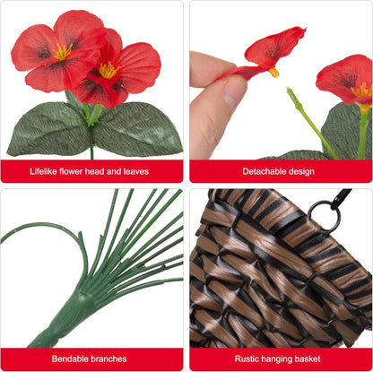 HyeFlora Artificial Flowers for Outdoors, 2pcs Faux Silk Pansies Flowers UV Resistant Fake Hanging Flower Plants for Outside Planters Porch Yard Patio Window Box (Mix Purple)