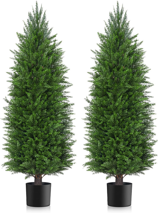 AOKIIE 6FT Artificial Topiary Cedar Plants Outdoor, Faux Pine Trees UV Resistant and Potted, 72 Inch Tall Fake Shrubs Evergreen for Front Porch Decor Set of 2