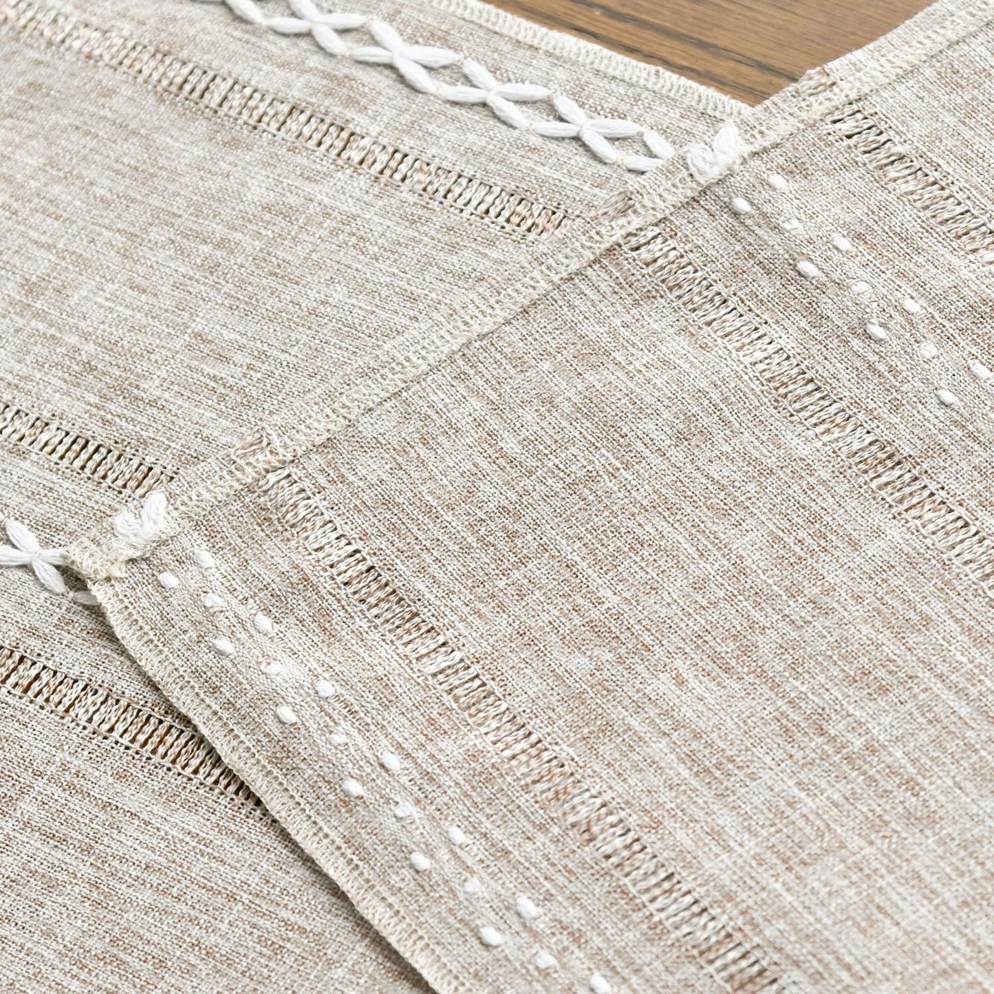 Artoid Mode Beige Rustic Cotton Linen Table Runner, Seasonal Embroidered Hollow Kitchen Dining Table Decoration for Home Party Decor 13x72 Inch