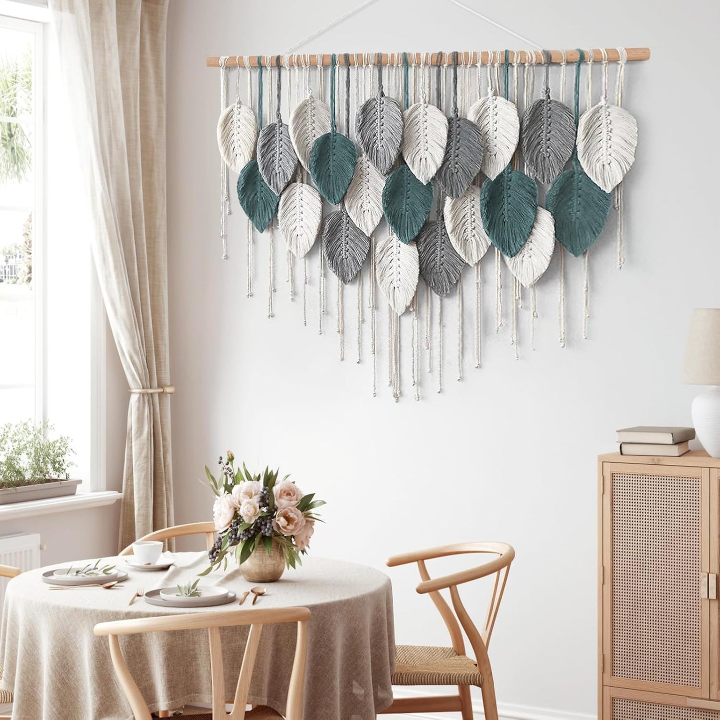 Weldomcor Large Macrame Wall Hanging Boho Home Decor, Handmade Bohemian Woven Leaves Macrame Tapestry Modern Aesthetic Chic Wall Art Decorations for Bedroom Living Room Nursery Office 39" W x 29.5" L
