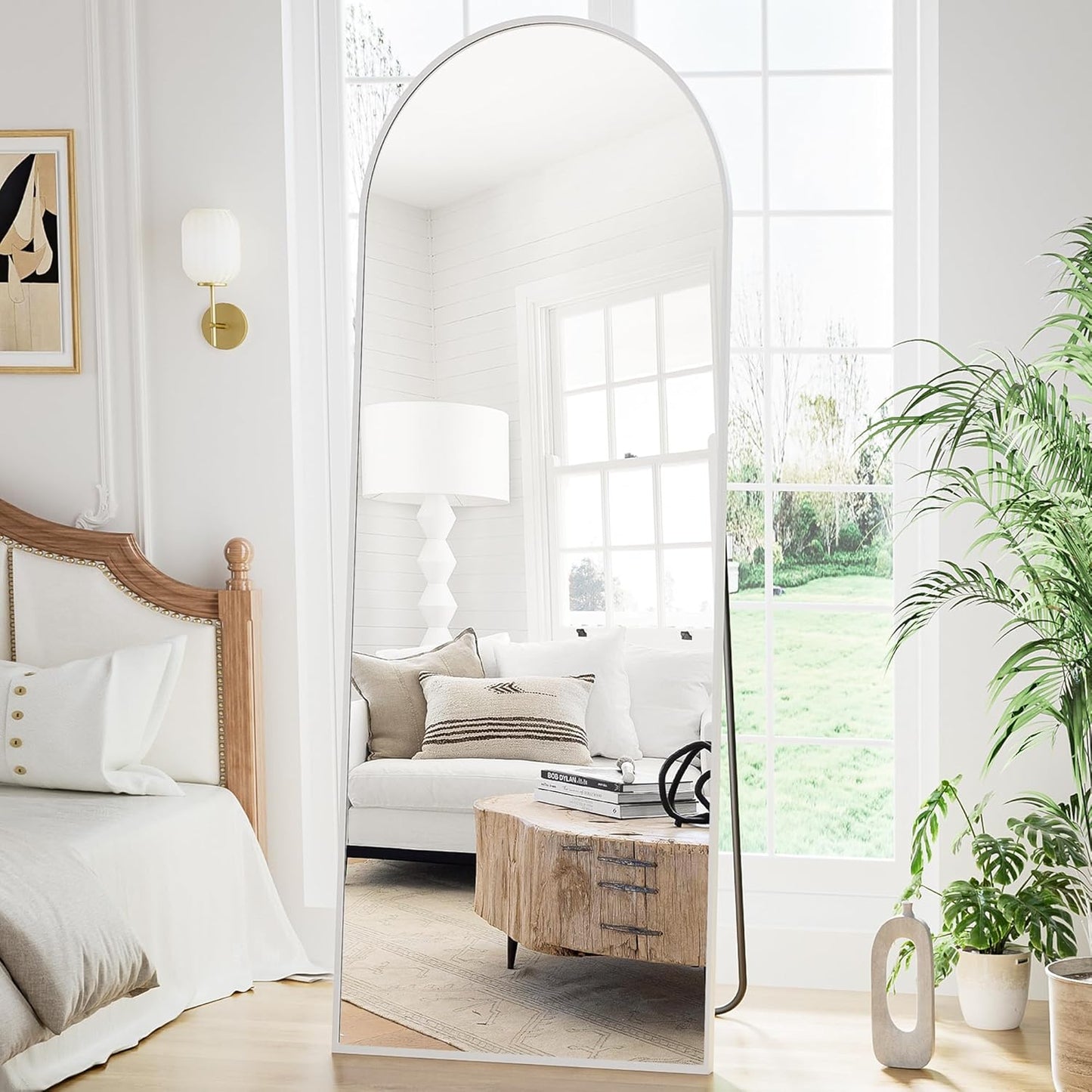 Mirror Full Length, 71"x26" Arched Full Length Mirror, Arch Mirror with Stand, Large Standing Mirrors, Oversized Full Body Mirrors with Aluminum Frame for Bedroom, Living Room (White)