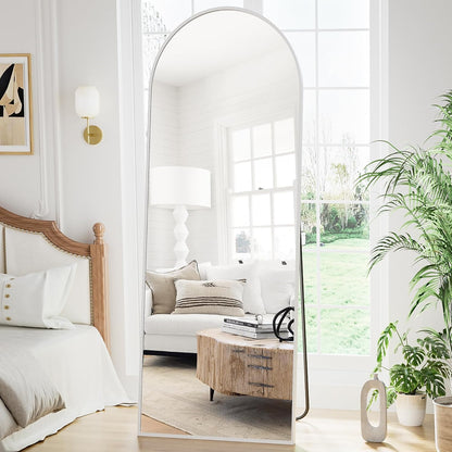 Mirror Full Length, 71"x26" Arched Full Length Mirror, Arch Mirror with Stand, Large Standing Mirrors, Oversized Full Body Mirrors with Aluminum Frame for Bedroom, Living Room (White)