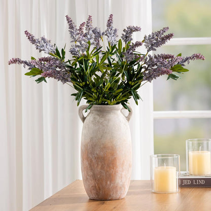 Dobbyby Ceramic Flower Vase 7.6 inch Farmhouse Rustic Vase Decorative Pottery Terracotta Vases for Home Decor Table Mantle Fireplace Living Room Bathroom Wedding Centerpiece (Whitewashed)