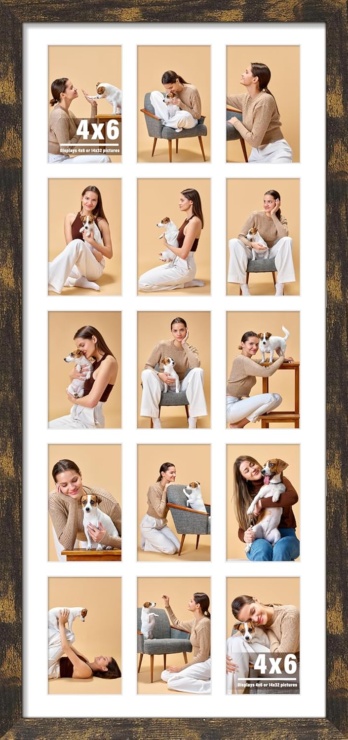 DUENPY 14x26 Collage Picture Frame 4x6 Collage Picture Frame Displays Twelve 4x6 inch Photos Available Horizontal Wall Mounting Display and Vertical Black - Colors A