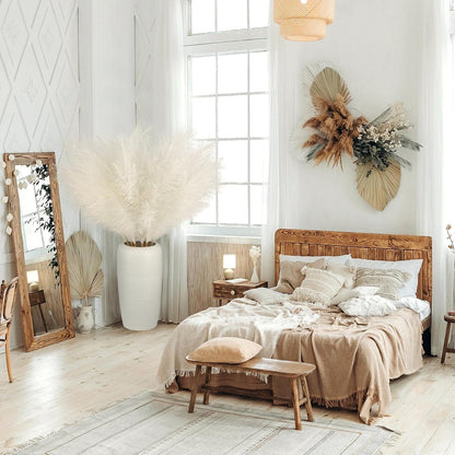 Ouddy Decor 8 Pcs Faux Pampas Grass Decor 38''/97cm Tall Artificial Large Pompous Pompas Floral Fluffy Fake Plants Floor Vase Filler for Wedding Kitchen Home Boho Decorations, Mixed Beige
