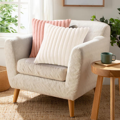 Pallene Faux Fur Plush Throw Pillow Covers 18x18 Set of 2, Luxury Soft Fluffy Striped Decorative Pillow Covers for Sofa, Couch, Living Room, Cream White