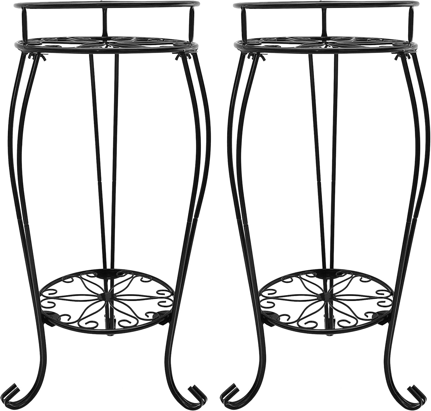 CASIMR 2-Pack Plant Stand, 2 Tier 19.2 inch Tall Metal Potted Holder Rack,Indoor Outdoor Multiple Flower Pot Shelf Rustproof Iron Garden Container for Garden Patio Living Room Corner Balcony, Black