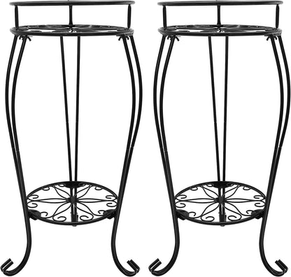 CASIMR 2-Pack Plant Stand, 2 Tier 19.2 inch Tall Metal Potted Holder Rack,Indoor Outdoor Multiple Flower Pot Shelf Rustproof Iron Garden Container for Garden Patio Living Room Corner Balcony, Black