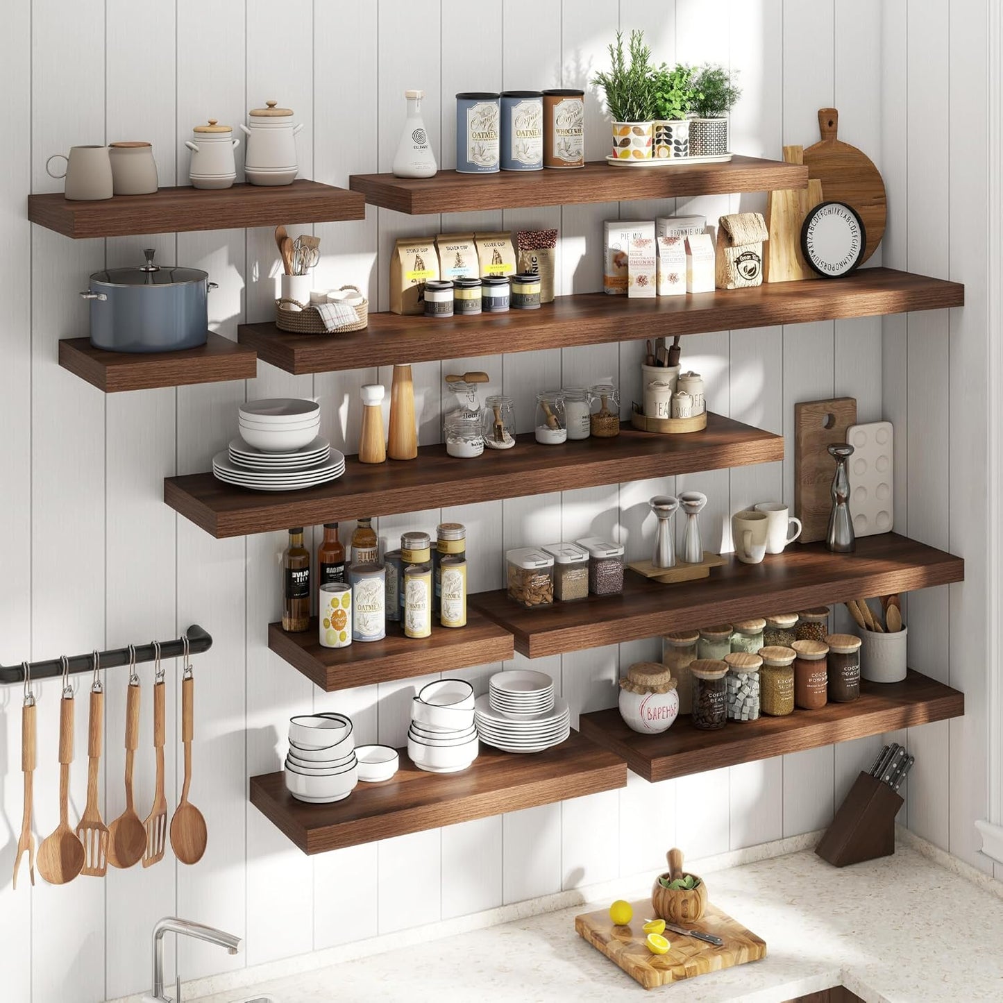 72 Inch Long Floating Shelves for Wall Set of 2, 12"D Wood Grain Bathroom Shelves with Invisible Brackets, Easy Install Engineered Wood Storage Shelves for Kitchen, Living Room, Bedroom, Black Finish