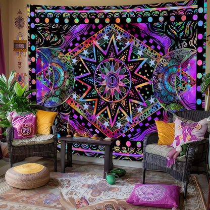 Fowocu Orange Sun and Moon Tapestry Wall Hanging, Indie Hippie Mandala Cool Wall Tapestries, Aesthetic Tapestry for Bedroom Living Room Dorm (Orange, 30'' × 40'')