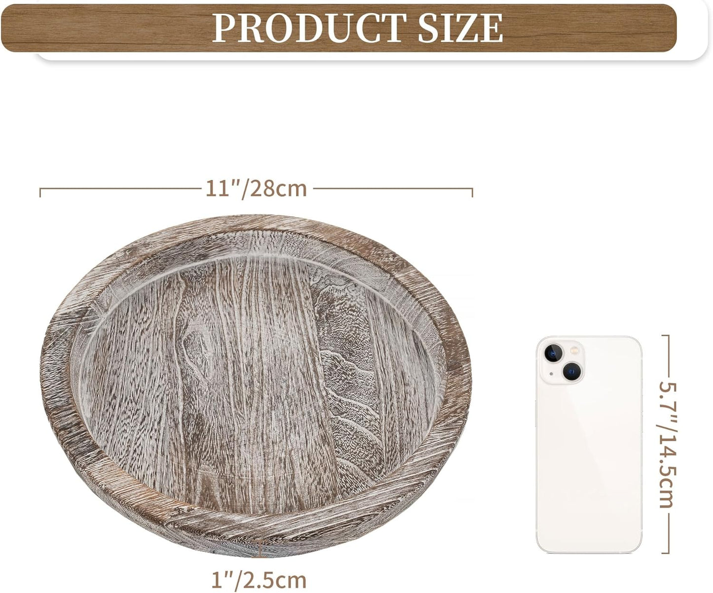 Hanobe Candle Plate Holder Tray: Round Wood Decorative Candle Plate - Rustic Farmhouse CoffeeTable Decor - Tealight Pillar Trays for Home Decor (Distressed)