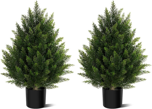 Outdoor Artificial Cedar Topiary Tree, Faux Evergreen Shrubs for Front Porch Decor, Lifelike Fake Bushes Plants for Home Living Room Front Door Decor (2, 6ft)