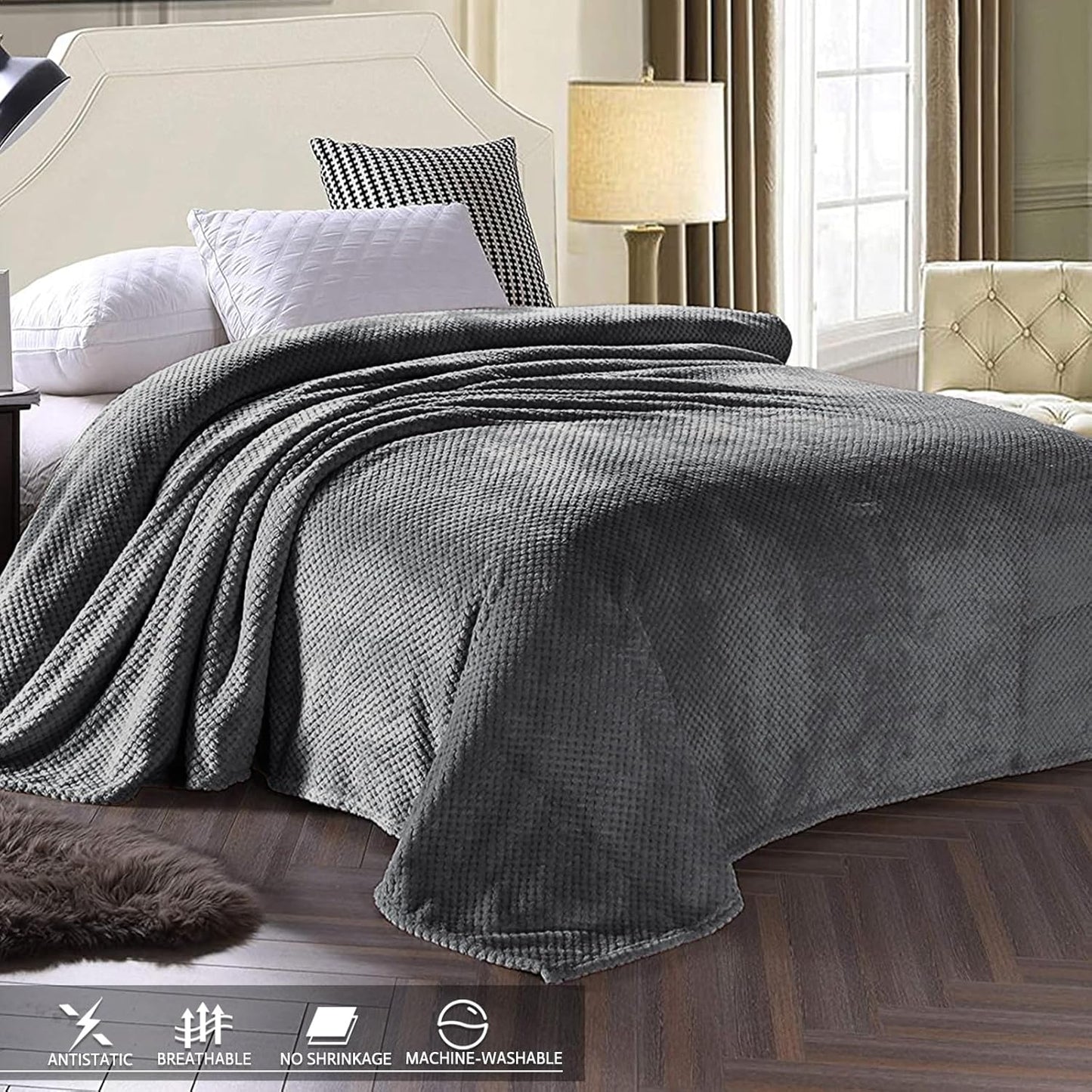 Exclusivo Mezcla Fleece Throw Blanket Extra Large, Super Soft and Warm Blankets for Couch, Sofa and Bed Waffle Textured, Cozy, Fuzzy and Lightweight (Slate Blue, 50x70 Inches)