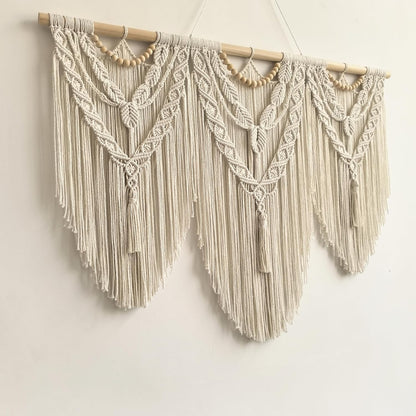 guzhiou large macrame wall hanging - Boho Tapestry Macrame Wall Decor Art- Chic Bohemian Handmade Woven Tapestry Home Decoration for Bedroom Living Room Apartment Wedding Party - 43"x32" (Wood bead)