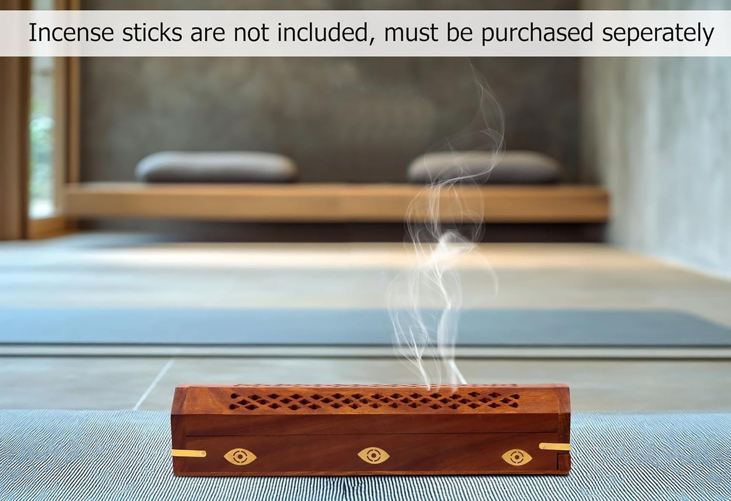 Sheesham Wood Incense Burner - Handmade Coffin Style Sun and Moon Inlay Incense Holder - Aromatherapy Room Freshener Cone Incense Stick Burner Ash Catcher - Zen Home Gift - 12x2x2 - COTTON CRAFT