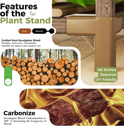 Bamworld Plant Stand Indoor with Grow Lights Wood Plant Shelf for Hanging Planter Pots Display Flower Stand for Living Room Patio Garden Decor