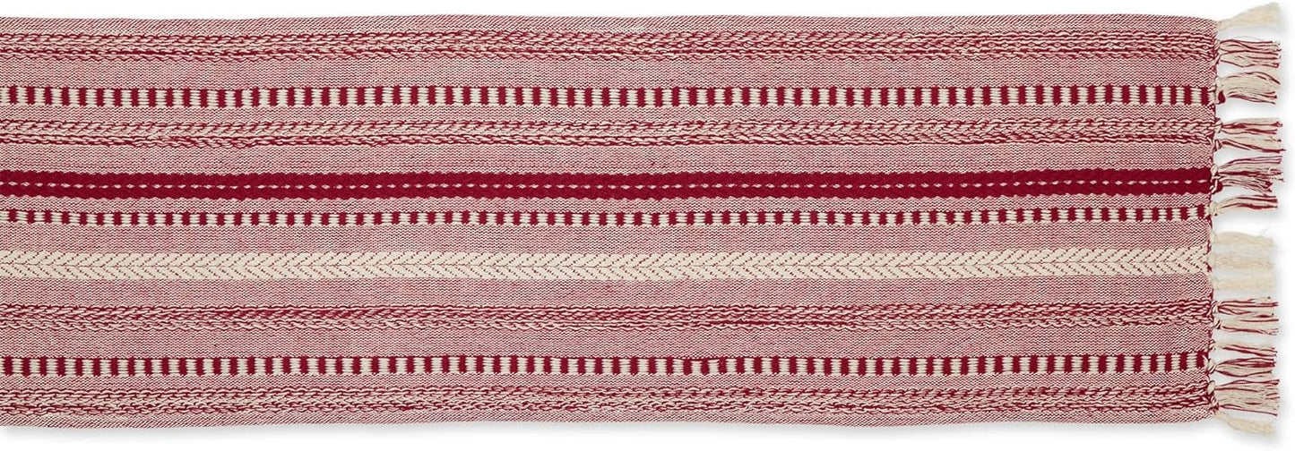 DII Farmhouse Braided Stripe Table Runner Collection, 15x72 (15x77, Fringe Included), Black