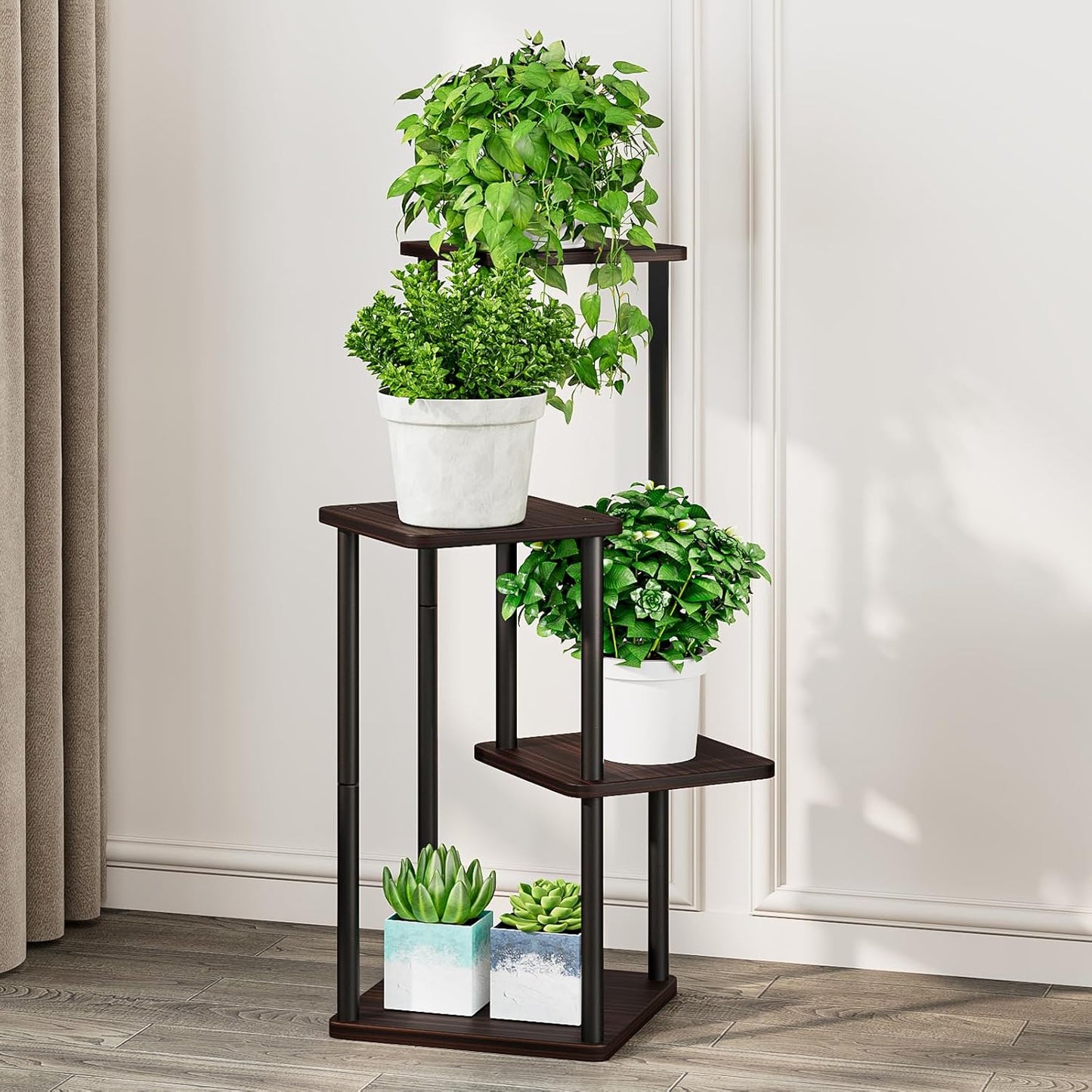 AZERPIAN Plant Stand 5 Tier Indoor Metal Flower Shelf for Multiple Plants Corner Tall Flower Holders for Patio Garden Living Room Balcony Bedroom, Black (5 Tier-Black)