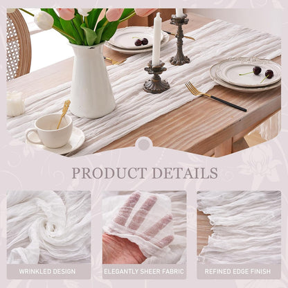 2pcs Cheesecloth Table Runner 120 Inches Pink Boho Gauze Cheese Cloth Runner 10FT Rustic Sheer Fall Table Runners for Thanksgiving Baby Shower Party Holiday Wedding Decoration