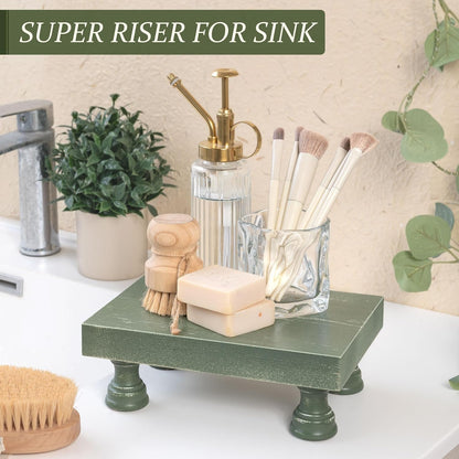 EOSAHR Farmhouse Riser for Room Decor : Decorative Pedestal Stand For Display Your Home Decorations and Uniquely Soap Stand - Rustic Bathroom Counter Tray and Kitchen Decor (Natural Wood)