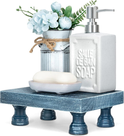 EOSAHR Farmhouse Riser for Room Decor : Decorative Pedestal Stand For Display Your Home Decorations and Uniquely Soap Stand - Rustic Bathroom Counter Tray and Kitchen Decor (Natural Wood)