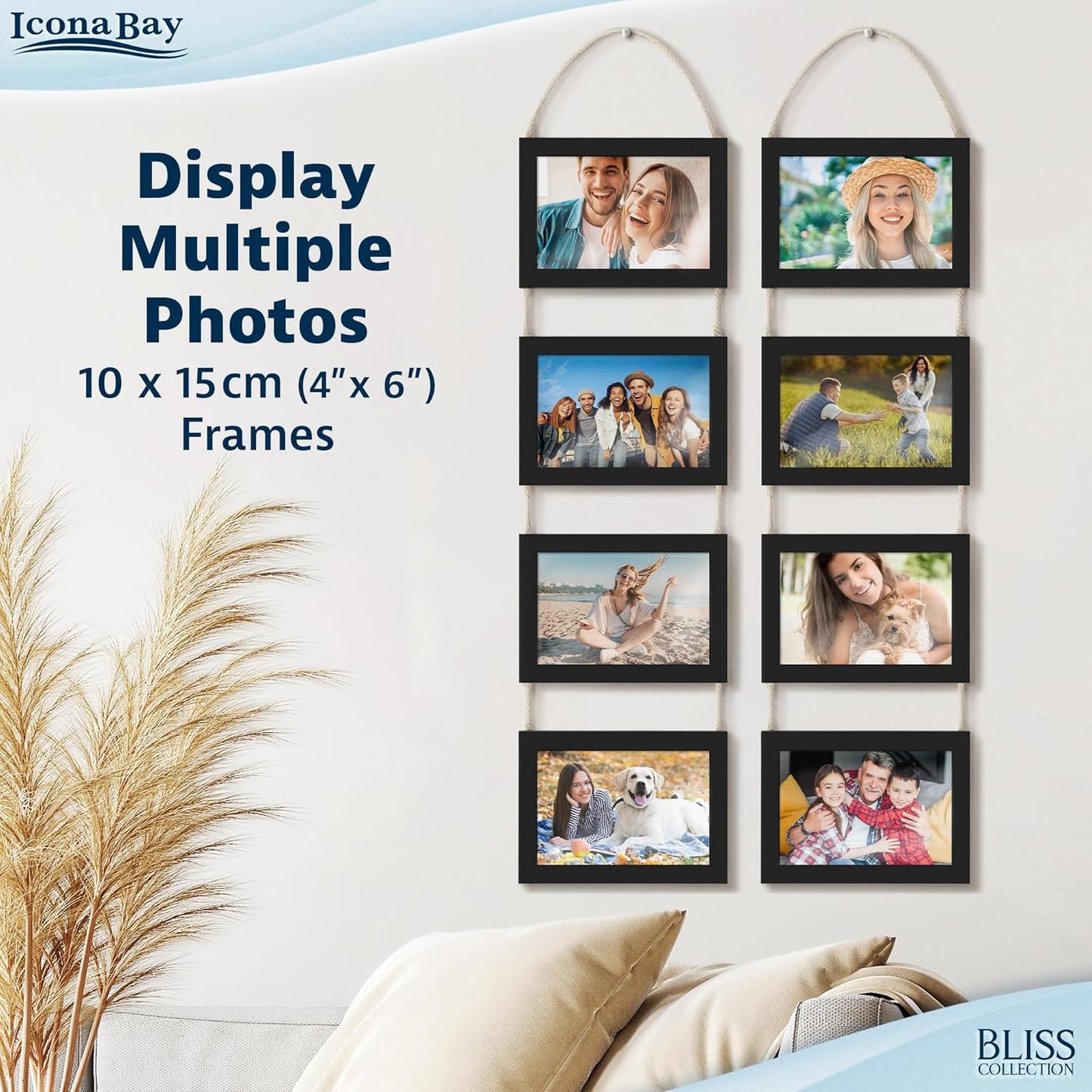 Icona Bay - 4x6 Wall Hanging Picture Frames Collage with 8 Openings - Distressed White, 2 Pack - Casual Style Engineered Wood Frames - Wall Mount Only - Bliss Collection