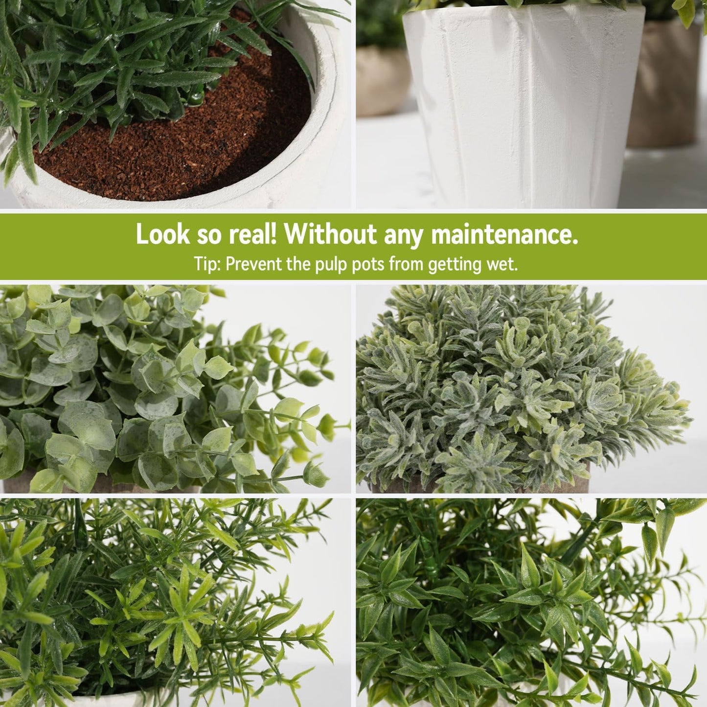 4 Pack Small Fake Plants in White Pulp Pot for Home Decor, Artificial Plants Indoor, Small Faux Plants Indoor for Bathroom Bedroom Kitchen Office Farmhouse Room Shelf Decor