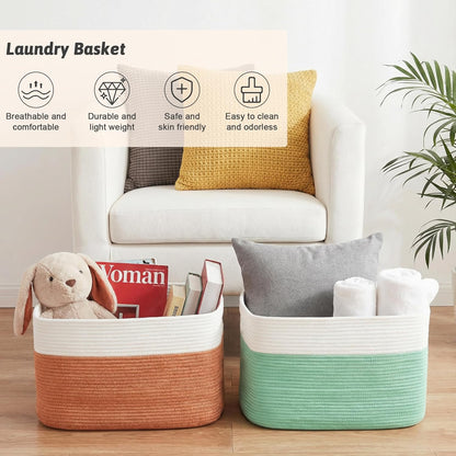 Artfeel Blanket Basket,Rectangle Woven Baskets for Storage,65L Laundry Basket for Decorative Nursery Blanket,Toys,Dirty Clothes and Magazine in Shelves,Baby Room,and Living Room
