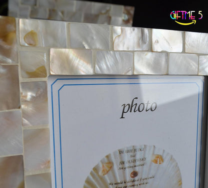 Silver Plate Picture Frame 5x7 Mother of Pearl 5 by 7 Photo Frame Mosaic Glass Tabletop Frame (Grey+ White,1pc)