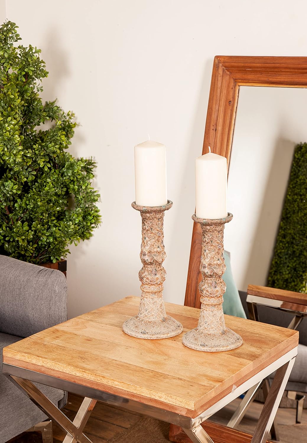 Deco 79 Metal Abstract Decorative Candle Holder Mushroom Inspired Candle Stand, Set of 2 Candlestick Holder 11", 14"H, Gold