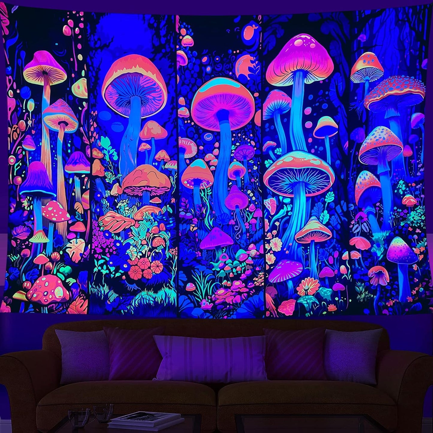 ARTCREATOR Black Light Art Halloween Wall Decor Trippy Blacklight Horror Face Tapestry, UV Reactive Tapestries Glow in The Dark Party Tapestry for Bedroom, Living Room (29" x 37")