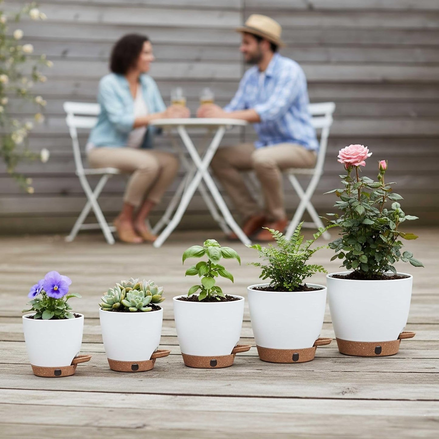 montresor 12/10/8 Inch Self Watering Pots for Indoor Plants Plastic Large Plant Pots for Outdoor Plants, Water Level Window & Spacious Reservoir Flower Pots Decorative Planter with Drainage and Tray