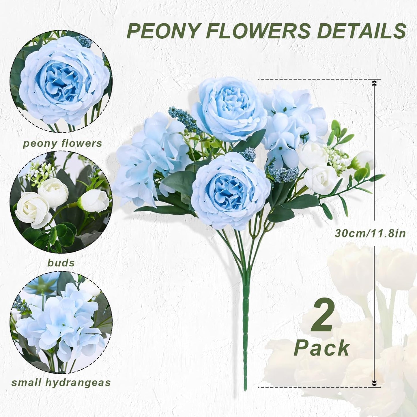 MARTINE MALL 2 Packs Peonies Artificial Flowers, Light Pink Artificial Peonies, Silk Peonies Flowers Fake Peonies Artificial Flowers Peonies Bouquet for Centerpiece Table Wedding Party Home Decor