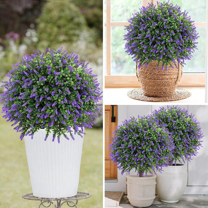 Artificial Red Eucalyptus Topiary Ball Tree 24" with Ground Spike, Set of 2 Artificial Boxwood Bushes for Faux Shrubs, Fake Evergreen Faux Plant for Indoor Outdoor Garden -UV Resistant–Fade-Proof