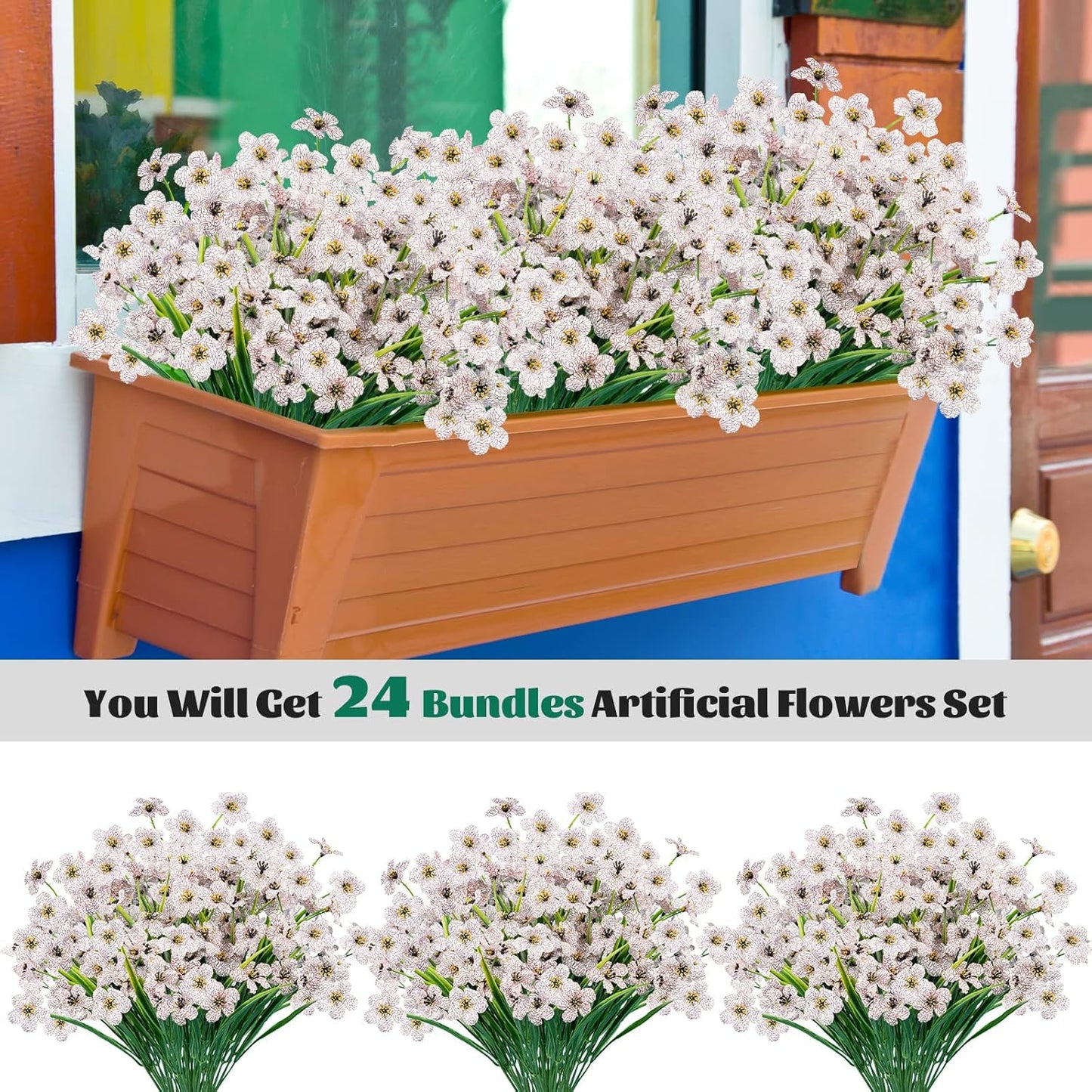 Lnoicy Artificial Greenery Plants Outdoor UV Resistant Fake Plants Boxwood Shrubs Grass,20 Bundles for Farmhouse Home Garden Office Patio Backyard Wedding and Indoor Outdoor Decoration