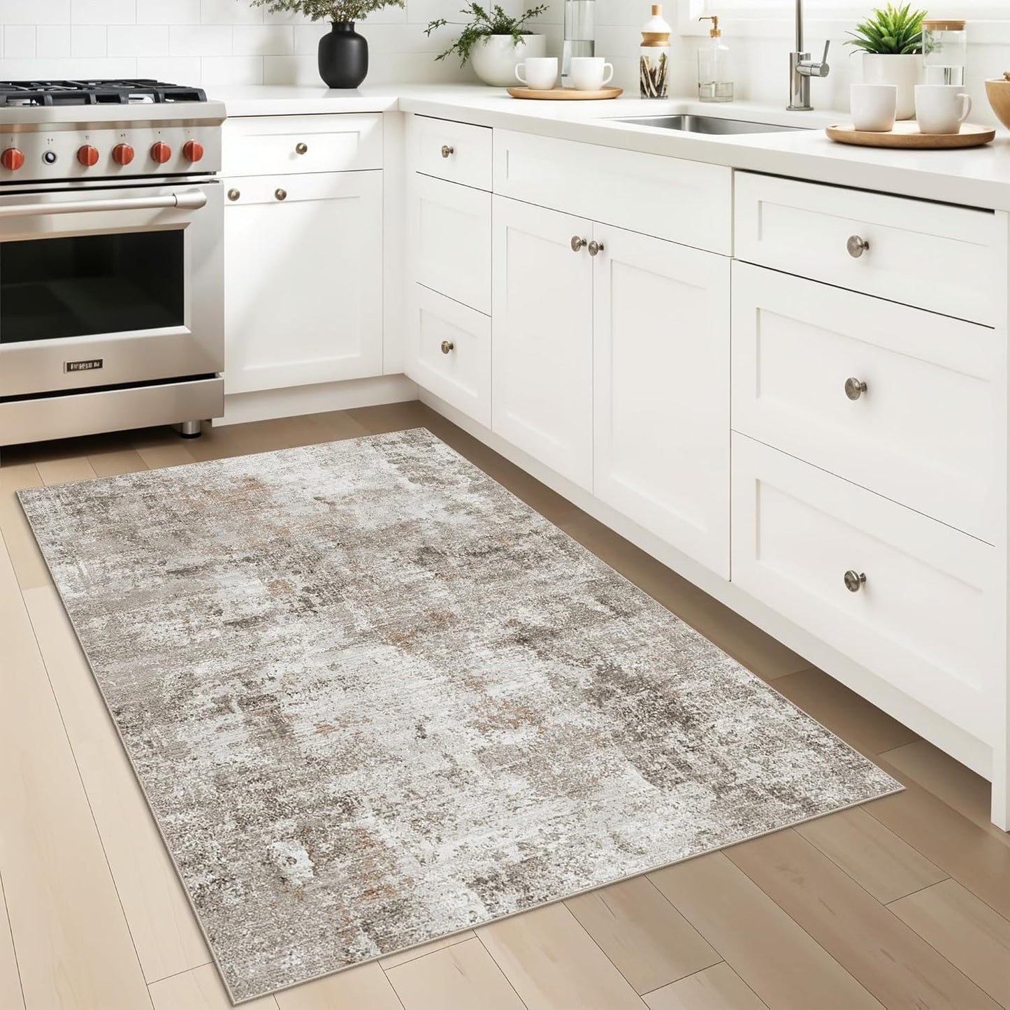 2x3 Washable Non-Slip Area Rug - Soft Low Pile Throw Rug for Kitchen Entryway Bedroom - Modern Indoor Door Mat with Rubber Backing (Beige Grey) - Colors B