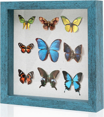 Muzilife 8x8 Shadow Box Picture Frame with Linen Board - Deep Wood & Glass Display Case Ready to Hang Memory Box Baby Sports Memorabilia, Pins, Awards, Medals, Wedding, Tickets and Photos (Black)