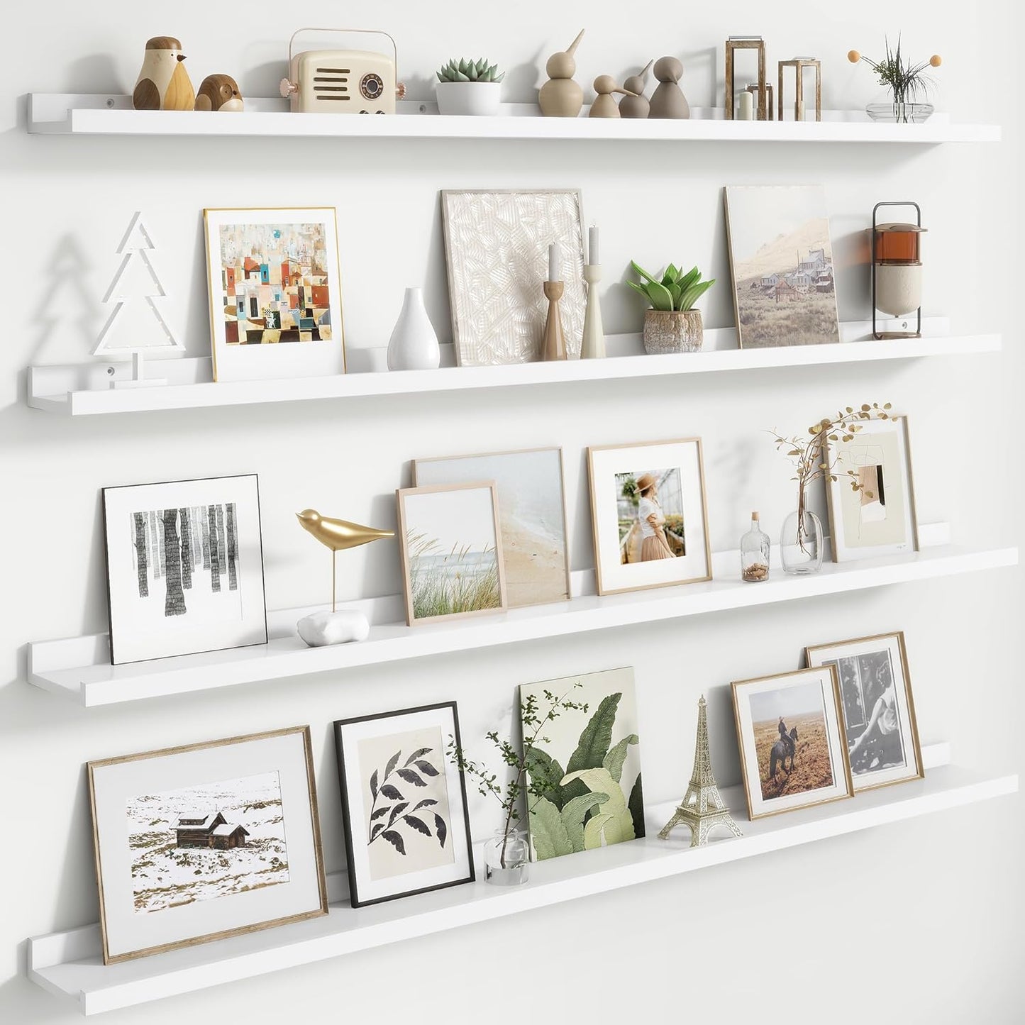 FLYJOE Floating Picture Ledge Shelves for Wall Set of 4, 48 Inch Wall Shelves with Lip Long Large Nursery Book Shelf for Toys Storage Kids Bookshelf Wall Mounted Living Room Bedroom Decor Frames