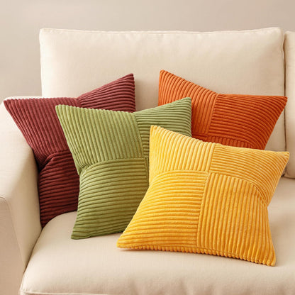 MIULEE Teal Orange Decorative Throw Pillow Covers 18x18 Inch Set of 4 Boho Corduroy Striped Cushion Cases Modern Farmhouse Patchwork Pillow Cases for Couch Sofa Bedroom Home Decor