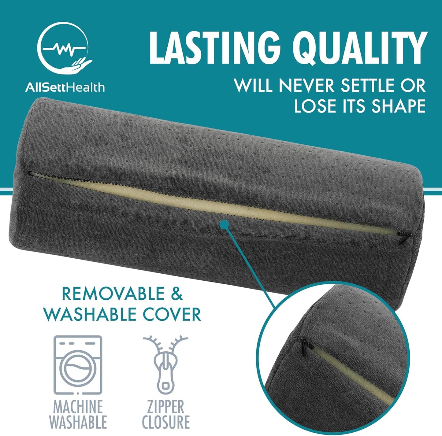 AllSett Health Round Cervical Roll Cylinder Bolster Pillow with Removable Washable Cover, Ergonomically Designed for Head, Neck, Back, and Legs || Ideal for Spine and Neck Support, Navy