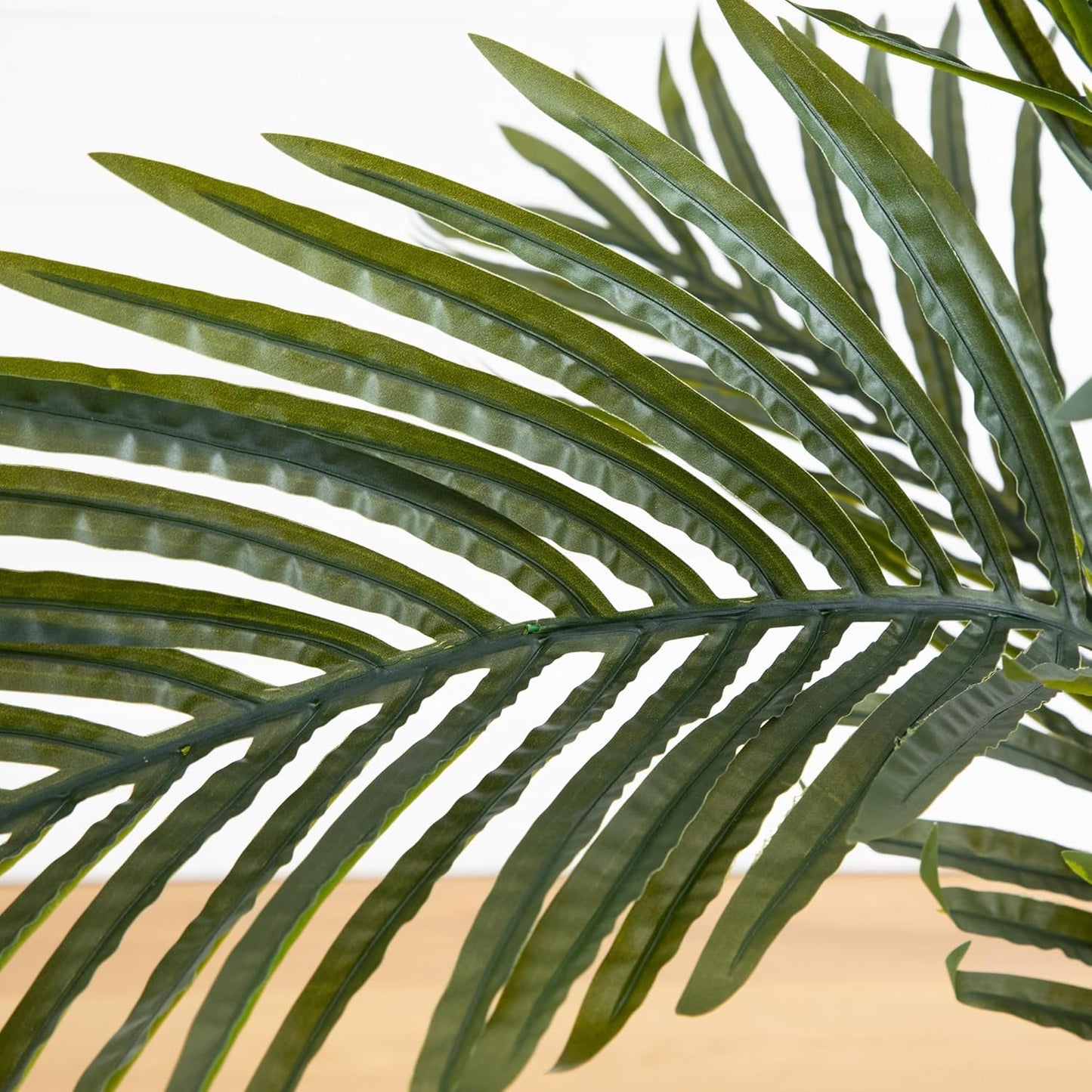 Nearly Natural 6.5ft Artificial Golden Cane Palm Tree, Lifelike Silk Indoor Palm With Three Textured Trunks Flexible Fronds Nursery Planter, Low Maintenance