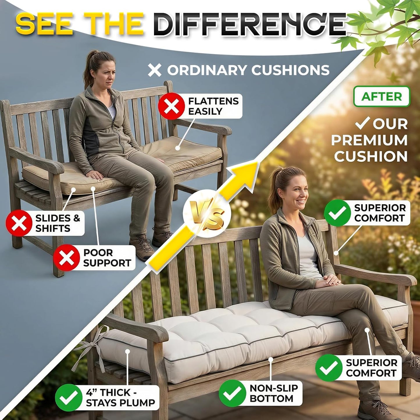 Outdoor Bench Cushion, Tufted Patio Seat Pad for Garden Bench, Porch Swing, Indoor/Outoor Furniture (Blue, 48X18X4 inch)