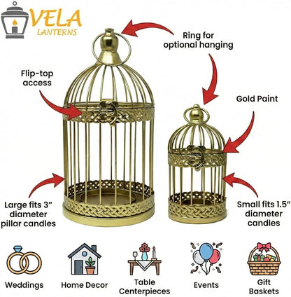 Vela Lanterns Bird Cage Decor Candle Holder Lantern Decorative Wedding Table Centerpiece Decorations, White, Small, Set of 4