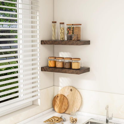 RICHFOCUS 72Inch Floating Shelves for Wall 2 Pack Shelves for Bedroom|Kitchen|Bathroom Wall Mounted Rustic Wood Floating Shelf with Invisible Brackets for Books|Storage|Decor, Rustic Brown