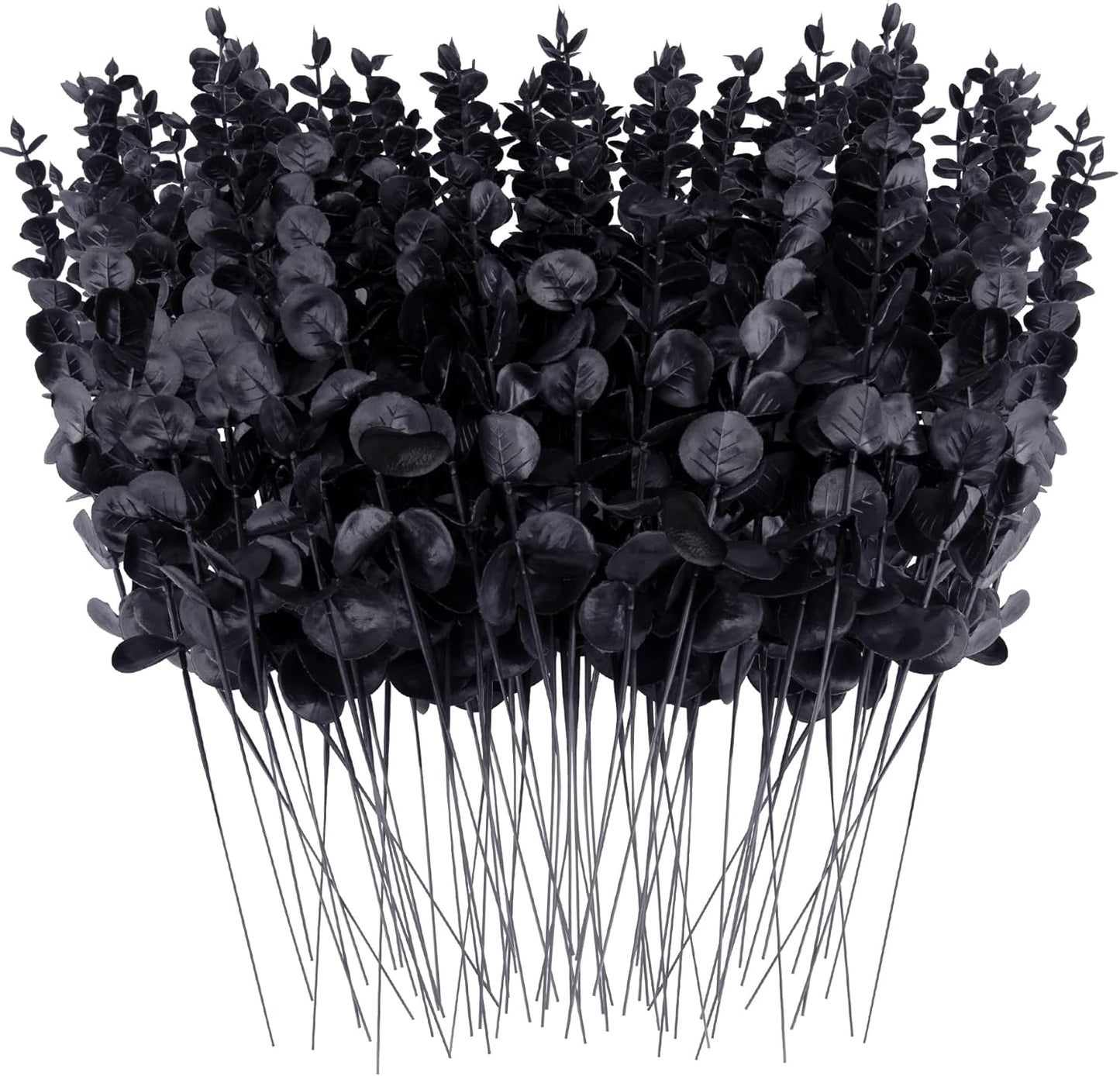 FEQO 36 Pcs Artificial Eucalyptus Stems Dark Brown Leaves Faux Eucalyptus Stems Branches 15 inch for Wedding Bouquet Home Deco