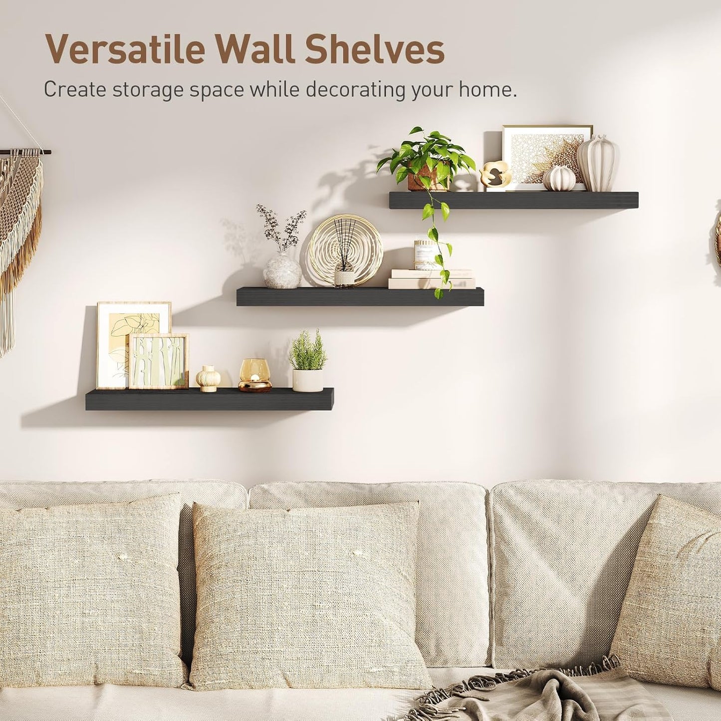 RALGEND Floating Shelves for Wall, 1.5" Thick Wall Shelf Set of 3 with Invisible Brackets, L31.5 x W7.9 Hanging Shelves Farmhouse Home Decor for Bathroom, Living Room, Bedroom, Rustic Brown 8301BJP3BF