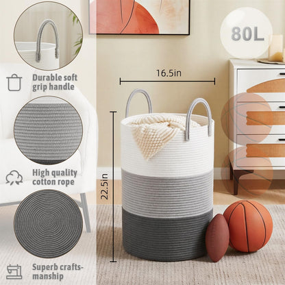 Artfeel Laundry Basket,Woven Cotton Rope Laundry Hamper,60L for Decor Storage of Dirty Clothes,Toys and Blankets in Bathroom,Baby Room and Living Room