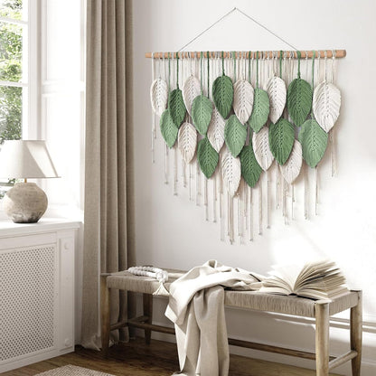 Weldomcor Large Macrame Wall Hanging Boho Home Decor, Handmade Bohemian Woven Leaves Macrame Tapestry Modern Aesthetic Chic Wall Art Decorations for Bedroom Living Room Nursery Office 39" W x 29.5" L