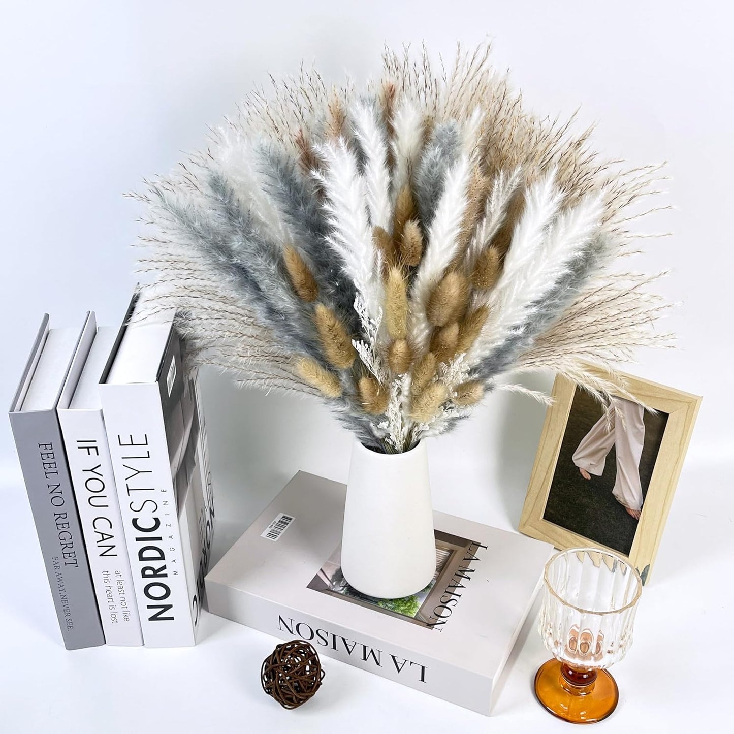 Natural Dried Flower Bouquet - 17" Boho Style Mixed Pampas Grass Ideal for Home Decor, Wedding Decor, Bridal Bouquets, Floral Arrangement, Event Centerpieces, Table Decor
